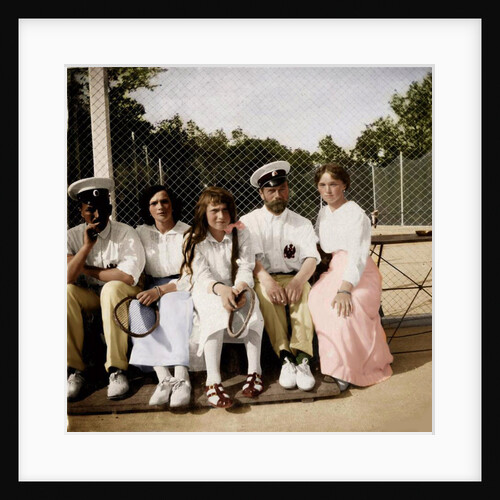 Tsar Nicholas II of Russia with his daughters on the tennis court by Anonymous