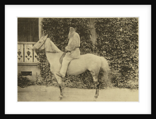 Russian author Leo Tolstoy on horseback, Moscow, Russia, 1890s by Sophia Tolstaya