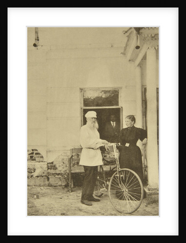 Russian author Leo Tolstoy with a bicycle, Russia, 1890s by Sophia Tolstaya