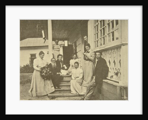 Russian author Leo Tolstoy with family on his wifes birthday, Russia, 1900s by Sophia Tolstaya