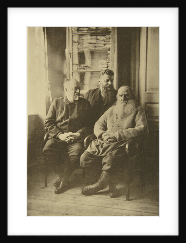 Russian author Leo Tolstoy with politician Mikhail Stakhovich and Mikhail Sukhotin, Russia, 1900s by Sophia Tolstaya