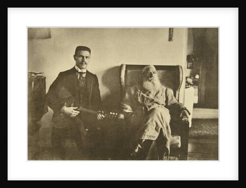Russian author Leo Tolstoy with the balalaika player Boris Troyanovsky, Russia, 1909 by Sophia Tolstaya