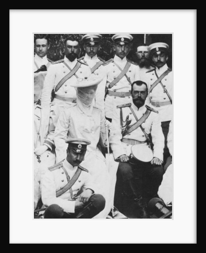 Tsar Nicholas II and Tsarina Alexandra Fyodorovna of Russia with a group of army officers, c1904 by Unknown