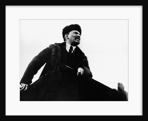 Vladimir Ilich Lenin, Russian Bolshevik revolutionary leader, speaking from a rostrum, 1917 by Unknown