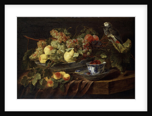 Still Life with Fruit and Parrot, 1645. by Jan Fyt