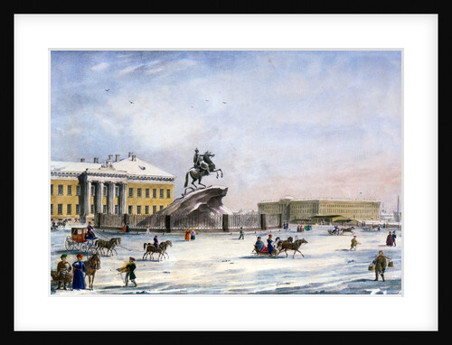 Monument of Peter the Great in the Senate Square of St Petersburg, Russia, winter, 1822 by Anonymous