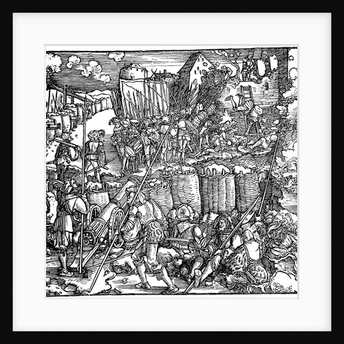 Siege of a fortress. Illustration from the book Phisicke Against Fortune by Petrarch, 1532 by Anonymous