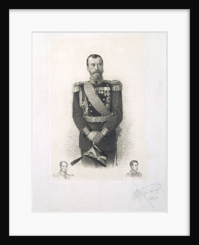 Portrait of Emperor Nicholas II with Remarque-Portraits of Emperors Alexander I and Nicholas I, 1912 by Anonymous