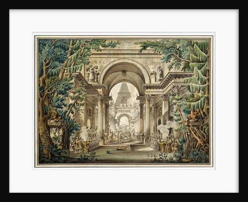 Procession in a temple. Set design for a theatre play, 18th or early 19th century by Louis Jean Desprez