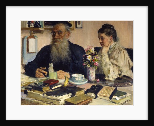 The author Leo Tolstoy with his wife in Yasnaya Polyana, 1907. by Il'ya Repin