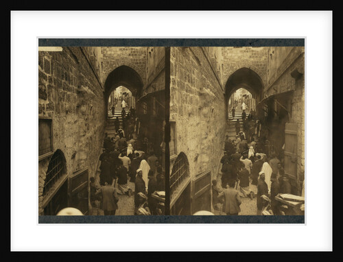Via Dolorosa, Jerusalem. Pilgrims at station of the Cross (Stereograph), 1913 by Anonymous