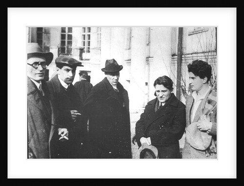 Michail Fainsilberg, Valentin Kataev, Mikhail Bulgakov, Yury Olesha and Iosif Utkin at the Funeral of Vladimir Mayakovsky, 1930 by Anonymous