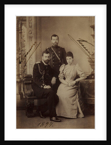 Emperor Nicholas II with Grand Duke Alexander Mikhailovich of Russia and his wife, Grand Duchess Xenia Alexandrovna of Russia, 1894 by Anonymous