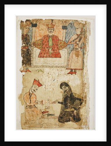 Rustaveli dictates his poem to a chancellor. Illustration to the poem The Knight in the Panthers Skin by Shota Rustaveli, Mid of 17th cen by Mamuka Tavakalashvili