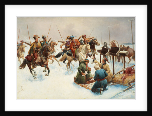 Winter landscape with Cossacks by Adolf Baumgartner-Stoiloff