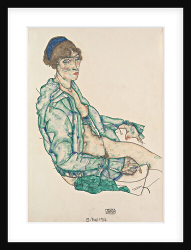 Sitting Semi-Nude with Blue Hairband, 1914 by Egon Schiele
