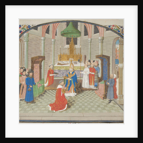 The coronation of Baldwin I on Christmas Day 1100. Miniature from the Historia by William of Tyre, 1460s by Anonymous