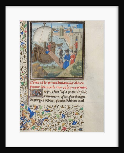 Bohemond I of Antioch traveled back to Apulia. Miniature from the Historia by William of Tyre, 1460s by Anonymous