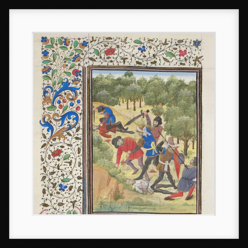 Fight in a wood between Christians and Saracens. Miniature from the Historia by William of Tyre, 1460s by Anonymous