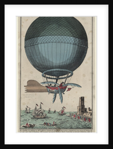 Jean Pierre Blanchard and John Jefferies arriving in Calais after crossing the English Channel in a hot air balloon, 1785 by Anonymous