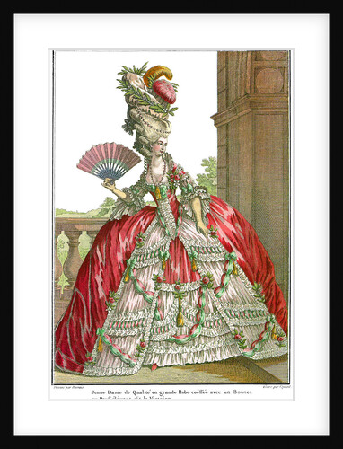 French court dress with wide panniers, 1778 by Claude Louis Desrais