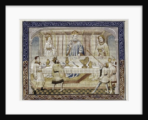 Caesar Augustus, his wife and son at table by Master of Berry Apocalypse