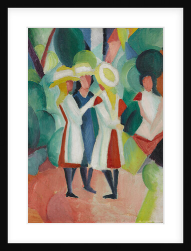 Three girls in yellow straw hats I, 1913 by August Macke