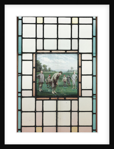 A Late Victorian Leaded Glass Window With The Golfers, c. 1890 by Charles Edmund Brock