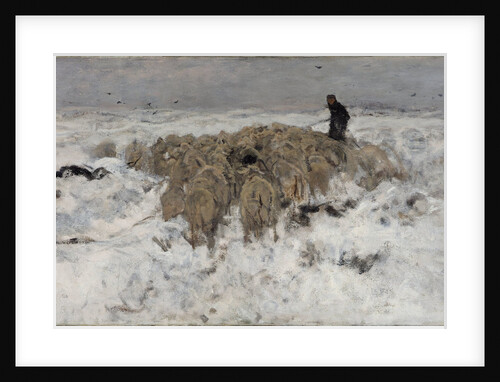 Flock of sheep with shepherd in the snow, 1887-1888 by Anton Mauve