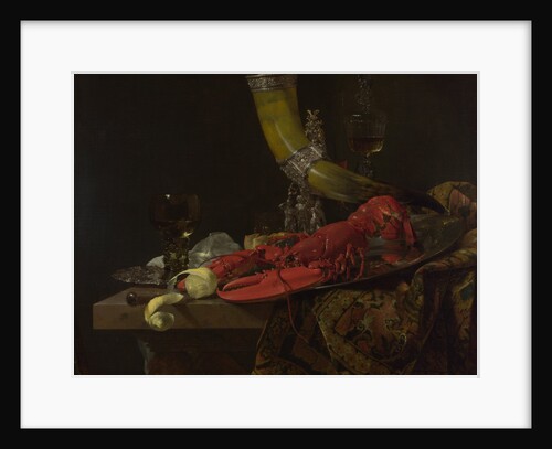 Still Life with the Drinking-Horn of the Saint Sebastian Archers Guild, Lobster and Glasses, c. 1653 by Willem Kalf