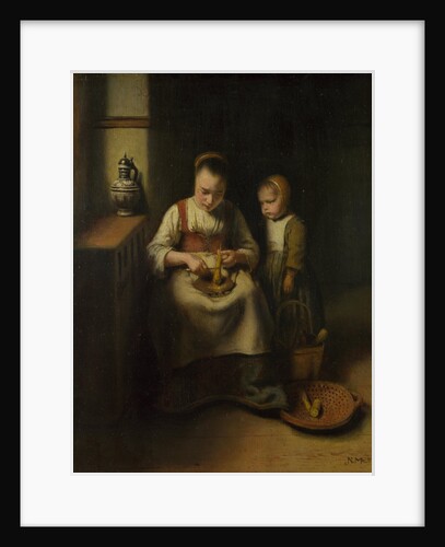 A Woman scraping Parsnips, with a Child standing by her, 1655 by Nicolaes Maes