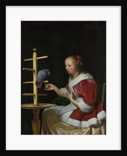 A Woman in a Red Jacket feeding a Parrot, ca 1663 by Frans van Mieris the Elder