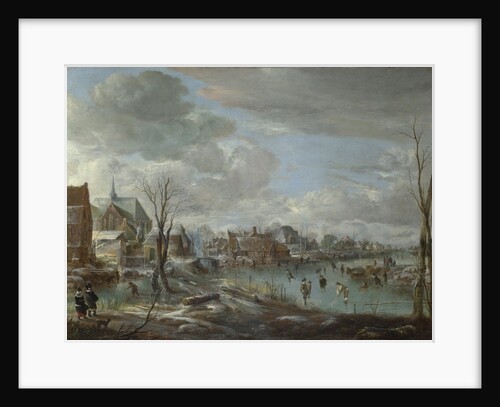 A Frozen River near a Village, with Golfers and Skaters, c. 1647-1648 by Aert van der Neer