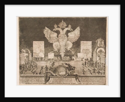 Fireworks in Moscow on 1 January 1704 on the Occasion of the Capture of the Swedish Fortress Nyenskans, 1705 by Adriaan Schoonebeek