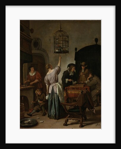 Interior With A Woman Feeding A Parrot Two Men Playing Backgammon And Other Figures (The Parrot Cage), 1670 by Jan Havicksz Steen