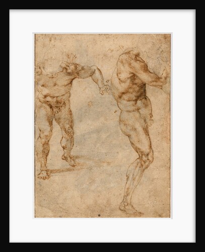 Two Nude Studies of a Man Storming Forward and Another Turning to the Right, c. 1504 by Michelangelo Buonarroti