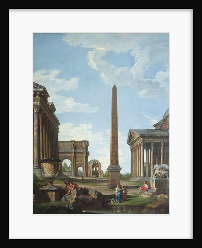 A capriccio with Roman ruins and a scene from the Life of Belisarius by Giovanni Paolo Panini