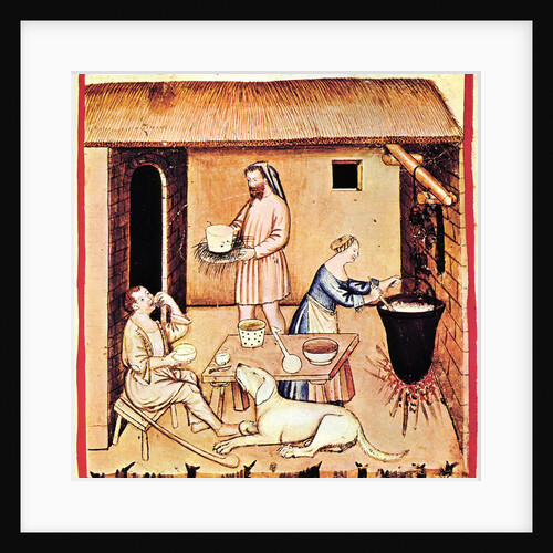 The production of cheese. A miniature from Tacuinum Sanitatis, Second Half of 14th cen by Anonymous
