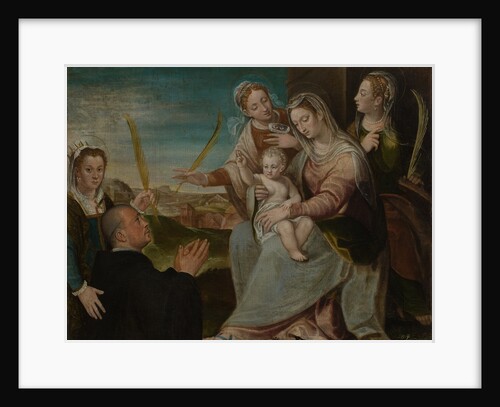 Virgin and child with Sants Catherine, Lucy, Justina of Padua and a Benedictine monk by Dario Varotari the Elder