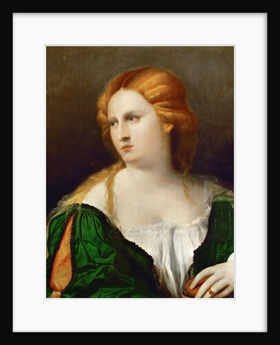 Young woman in a green dress, a box in her hand, ca 1514 by Jacopo Palma il Vecchio the Elder