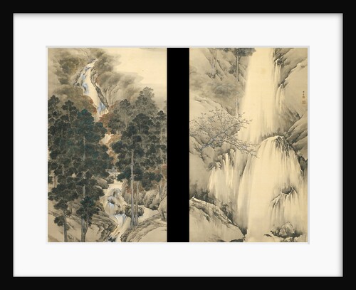 Waterfall in Spring and Autumn (Set of two hanging scrolls), 1893 by Kishi Chikudo