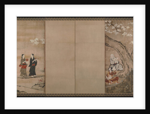 Merry-making under aronia blossoms. Right of a pair of six-section folding screens, 18th century by Kano Isenin Naganobu