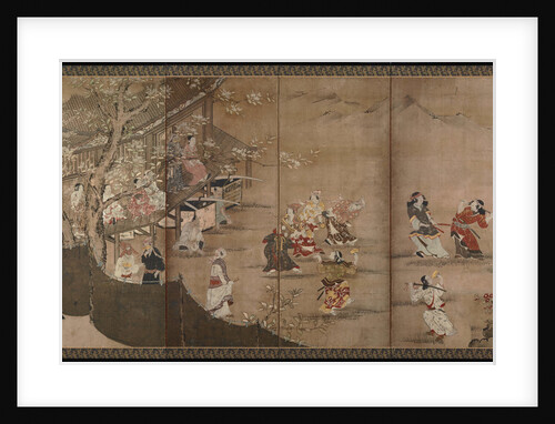 Merry-making under aronia blossoms. Left of a pair of six-section folding screens by Kano Isenin Naganobu