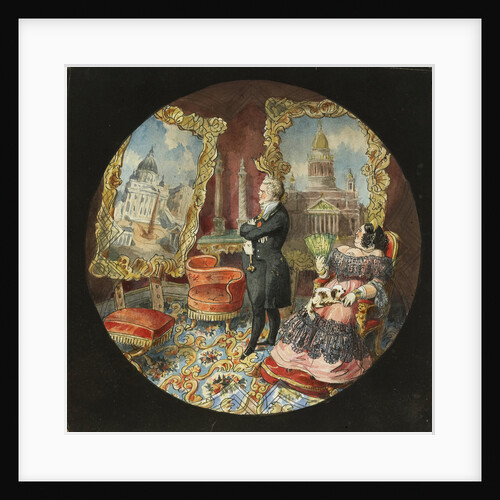 Auguste de Montferrand with Wife in the Living Room, 1840s by Nikolai Leontyevich Benois