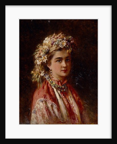 Young girl with flower garland by Konstantin Yegorovich Makovsky