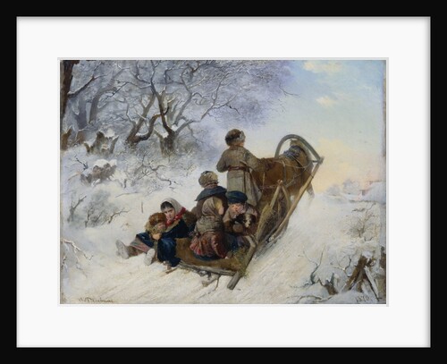 Children on a horse drawn sleigh by Anonymous