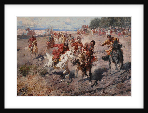 Cherkess Celebrating the end of Muharram with the Equestrian Sport of the Dash for the Prize Lamb, 1889 by Franz Roubaud