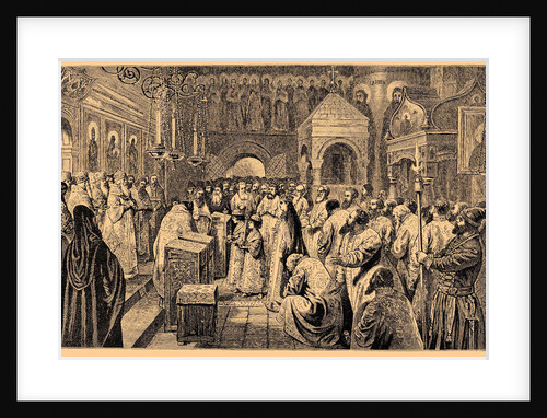 Coronation of the two Romanov children, Ivan V and Peter I, 1682, 19th century by Anonymous