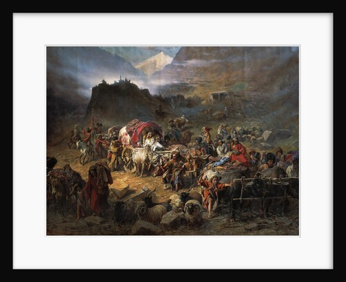 The mountaineers leave the aul before approach of the Russian army, 1872 by Pyotr Nikolayevich Grusinsky