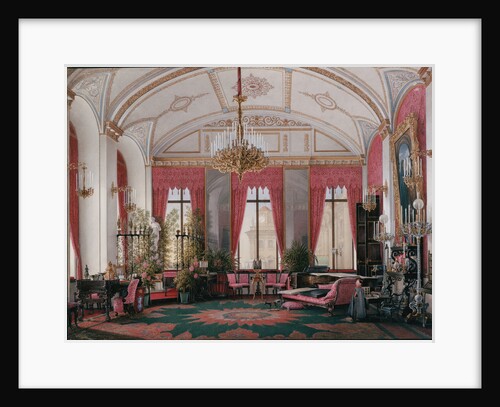 Interiors of the Winter Palace. The Raspberry Study of Empress Maria Alexandrovna, 1860s by Eduard Hau